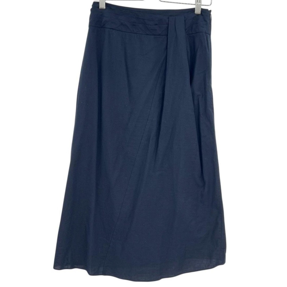 NWT Vince Navy Blue Midi Skirt Wrap Style Pleated Waist Minimal Capsule Wardrobe